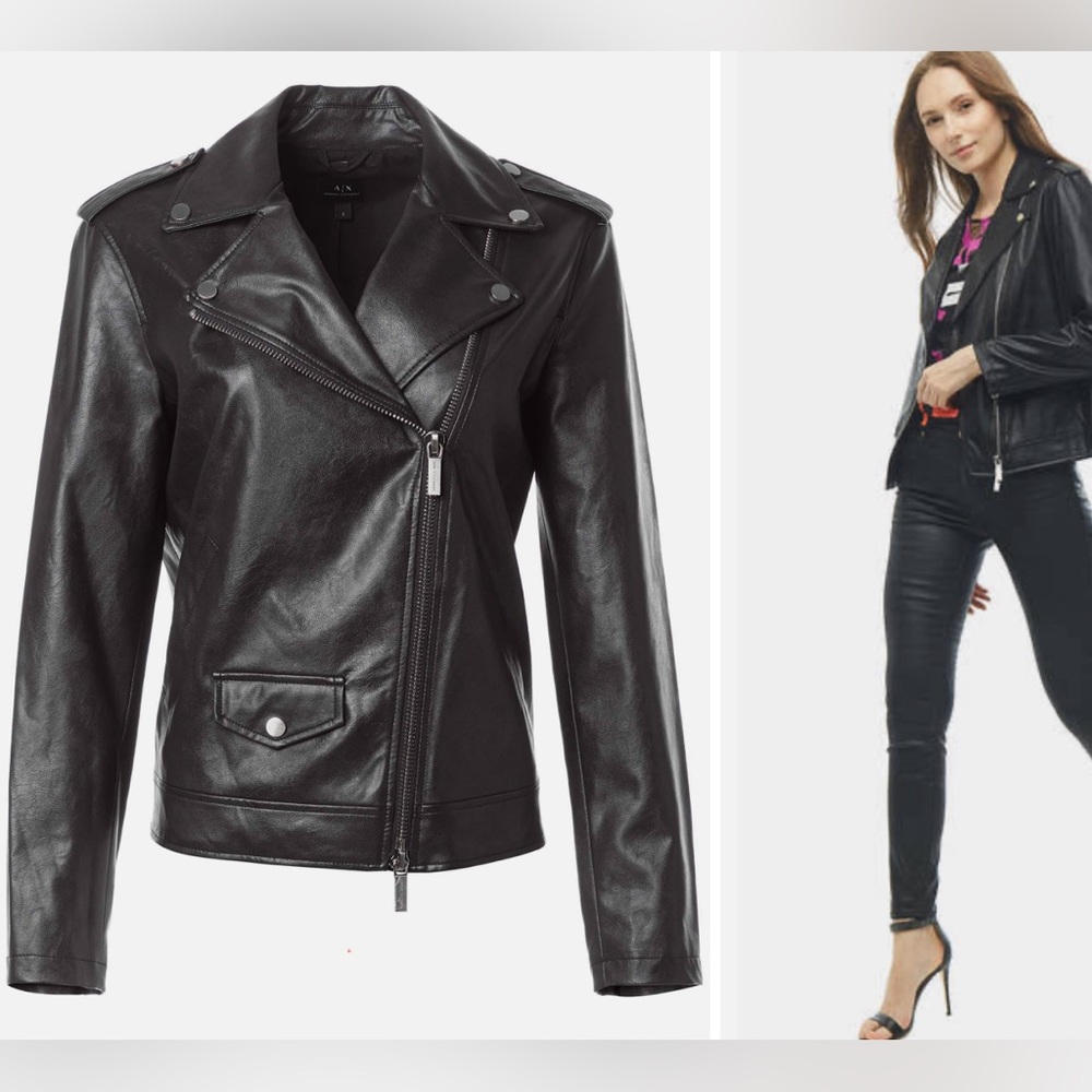 Armani Exchange faux leather black biker jacket, Size Small New With Tags